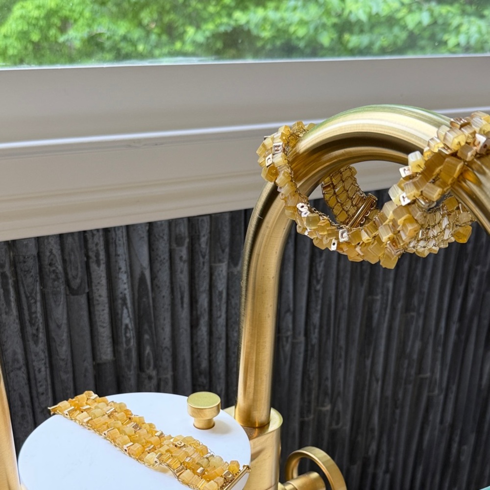 Gold-Tone Beaded Bracelet Set - Amber Beads